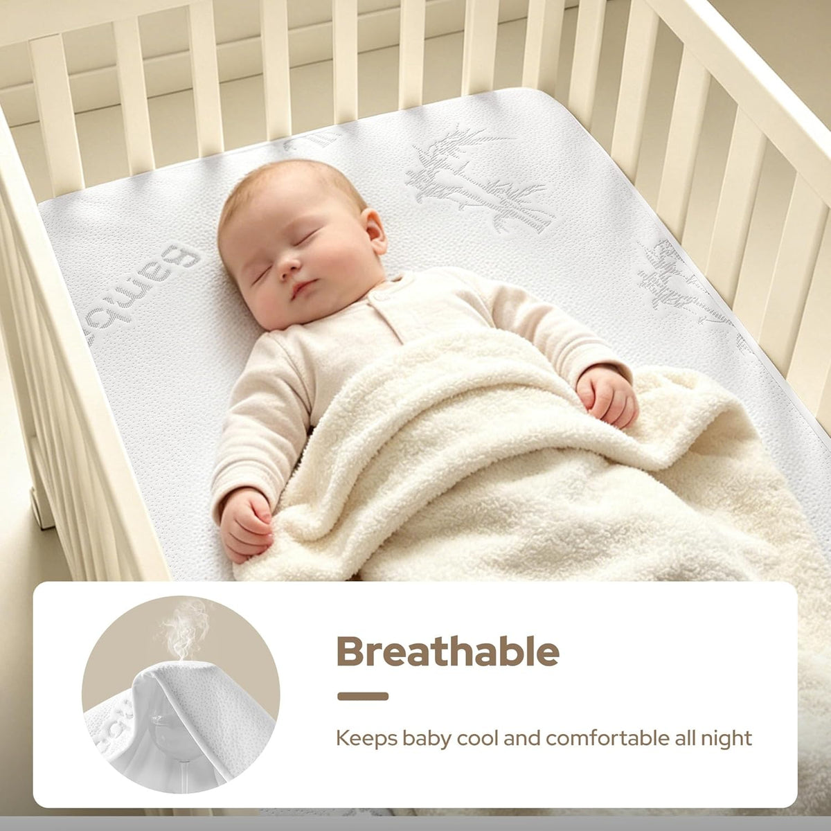 Crib Mattress Protector Waterproof & Noiseless Elastic Fitted Corners