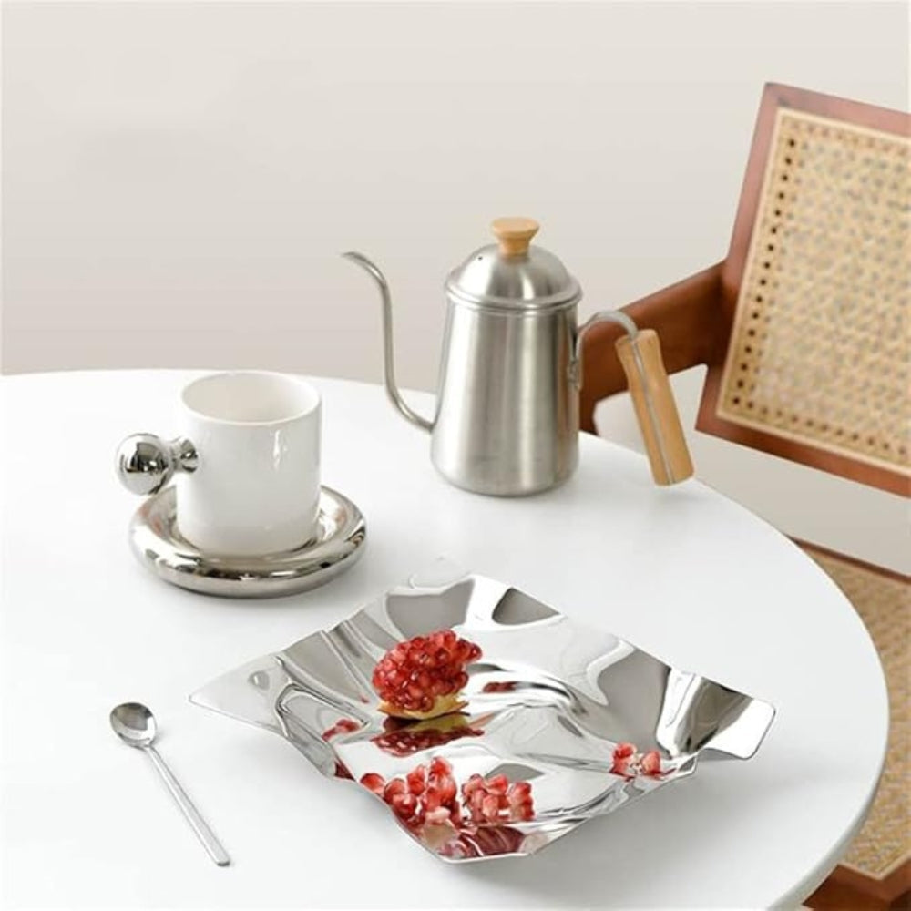 Crinkled Mirror-Finish Stainless Steel Jewelry & Trinket Tray