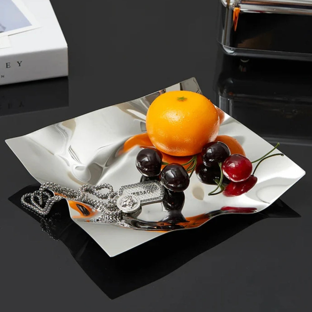 Crinkled Mirror-Finish Stainless Steel Jewelry & Trinket Tray