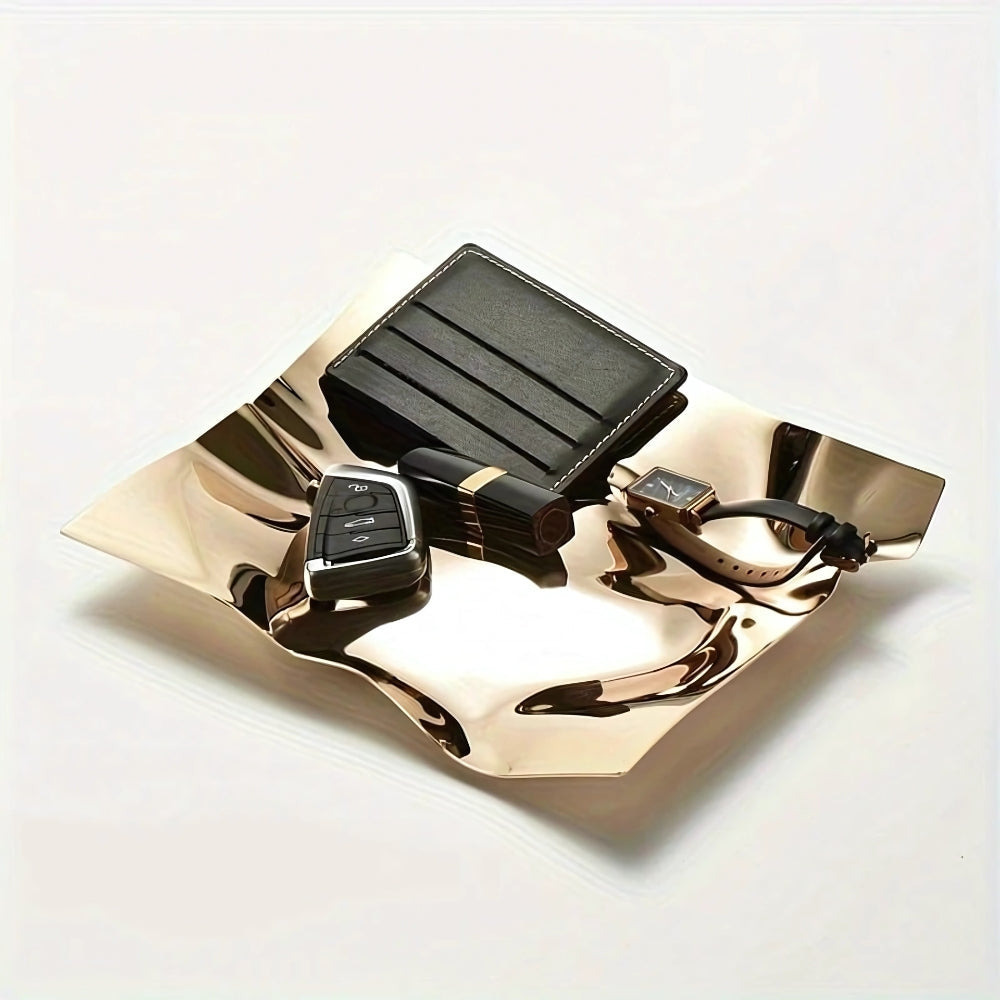 Crinkled Mirror-Finish Stainless Steel Jewelry & Trinket Tray