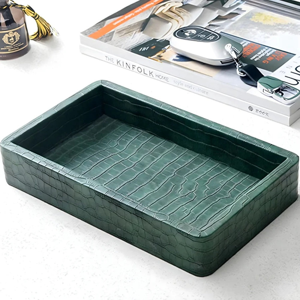 Crocodile-Textured Wooden Organizer Tray