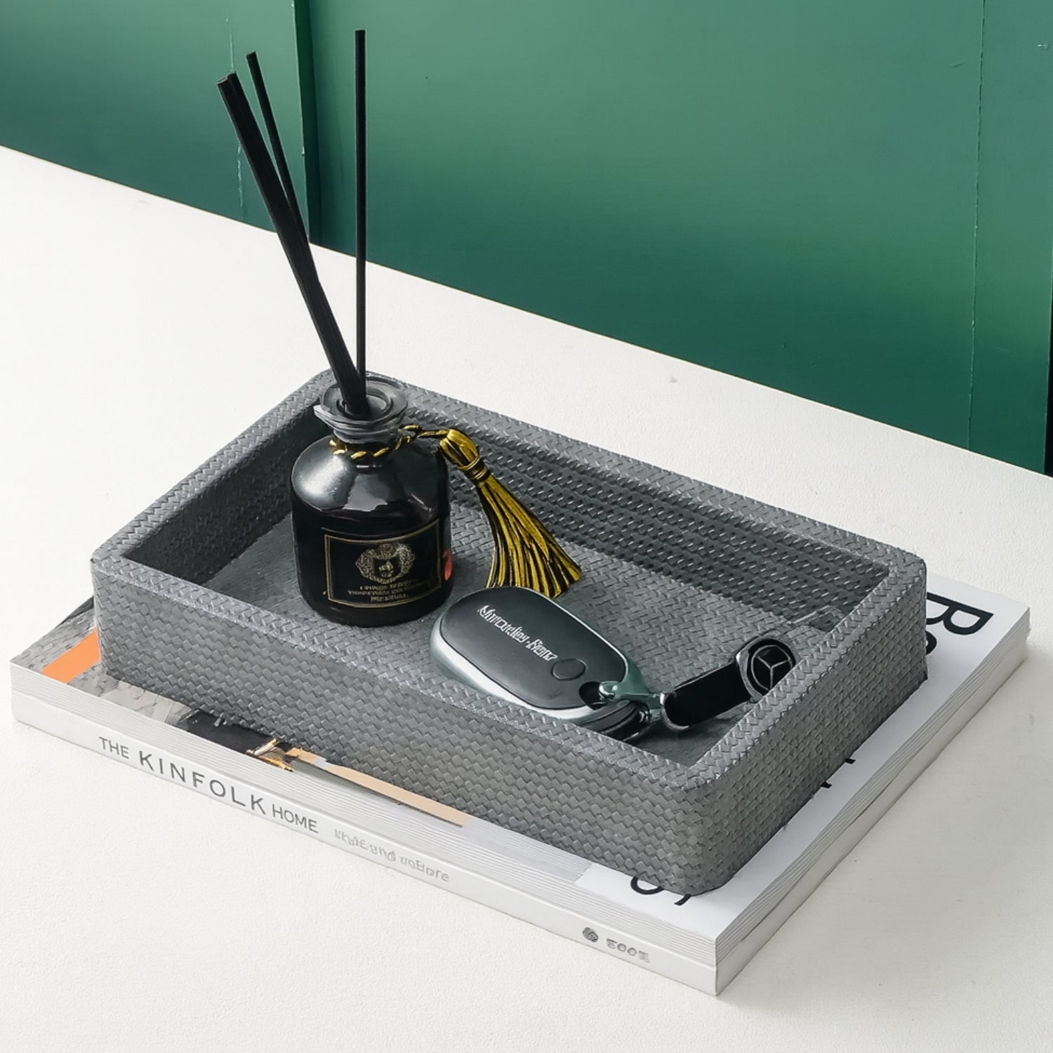 Crocodile-Textured Wooden Organizer Tray