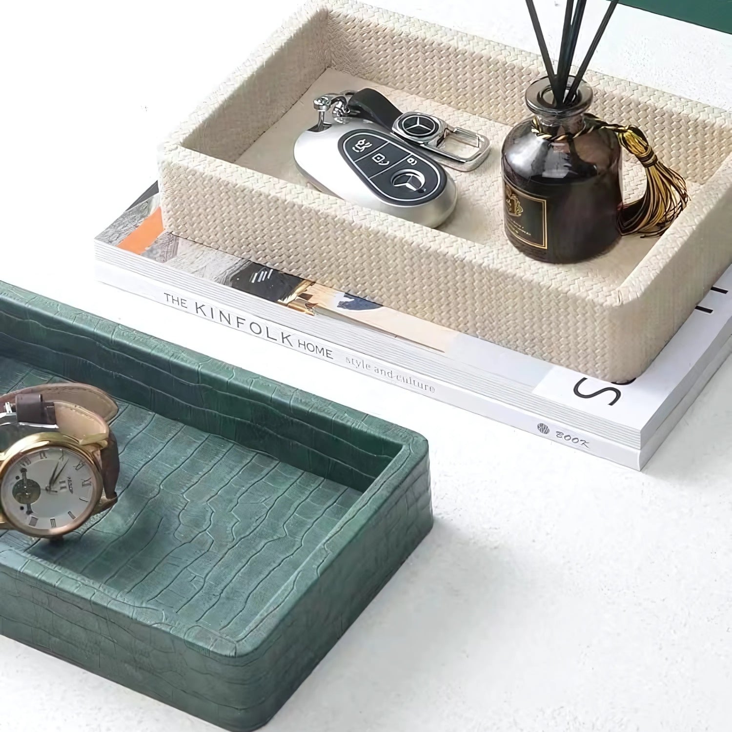 Crocodile-Textured Wooden Organizer Tray
