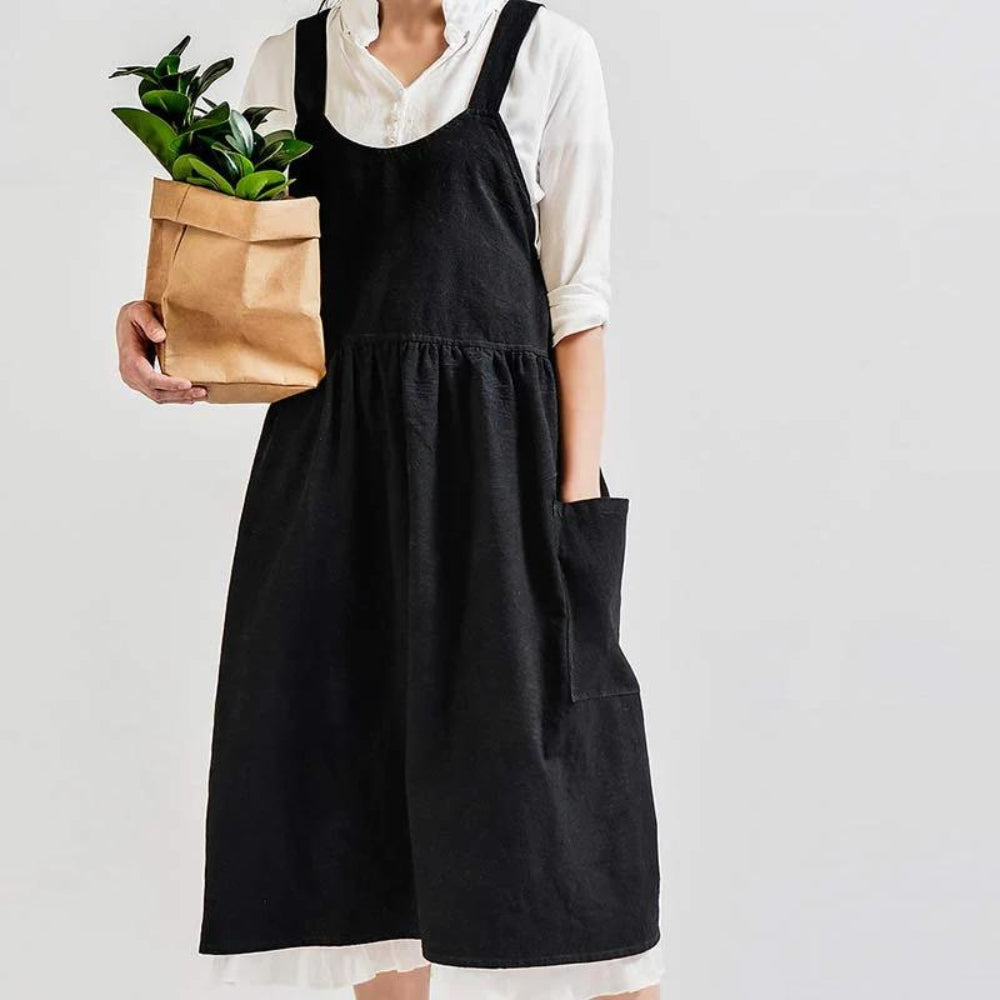 Cross-Back 100% Cotton Apron With Pockets (Machine Washable)