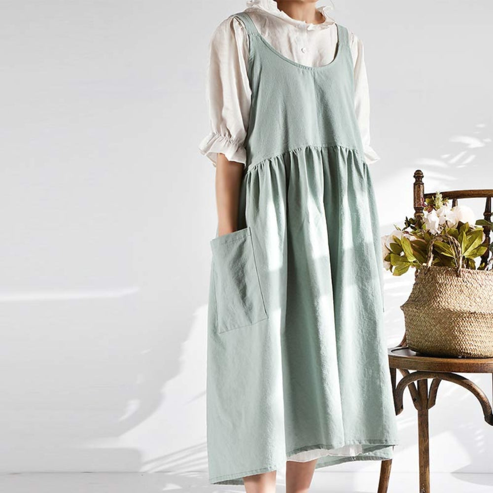 Cross-Back 100% Cotton Apron With Pockets (Machine Washable)