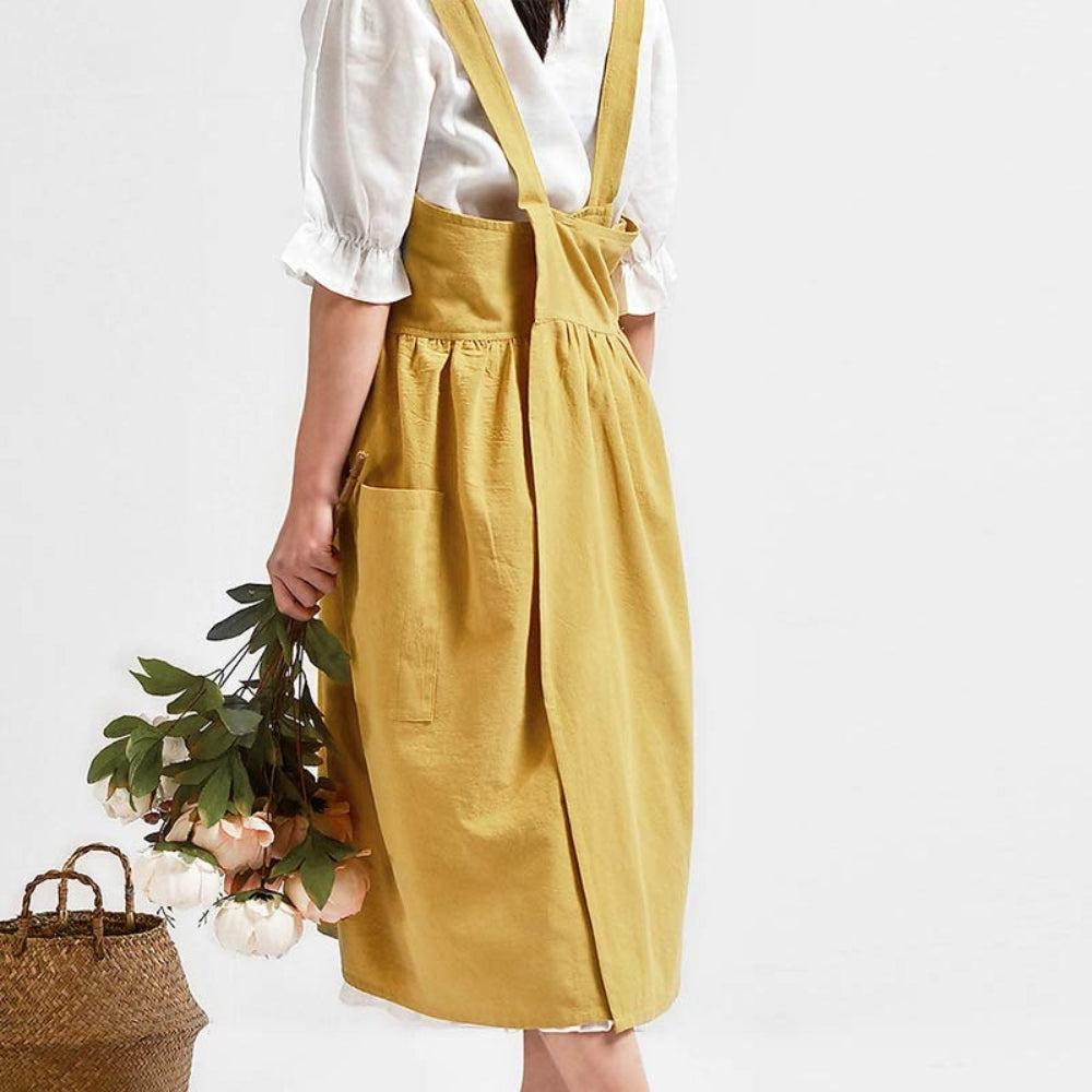 Cross-Back 100% Cotton Apron With Pockets (Machine Washable)