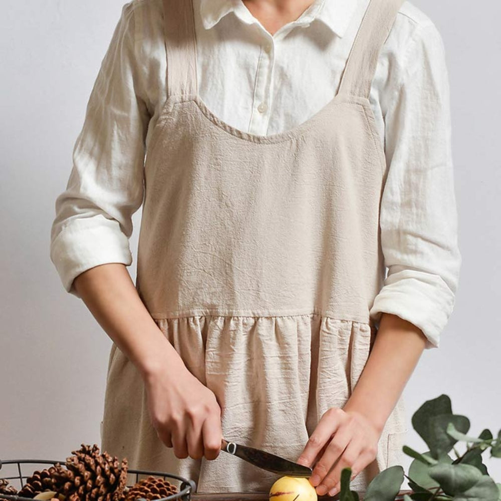 Cross-Back 100% Cotton Apron With Pockets (Machine Washable)