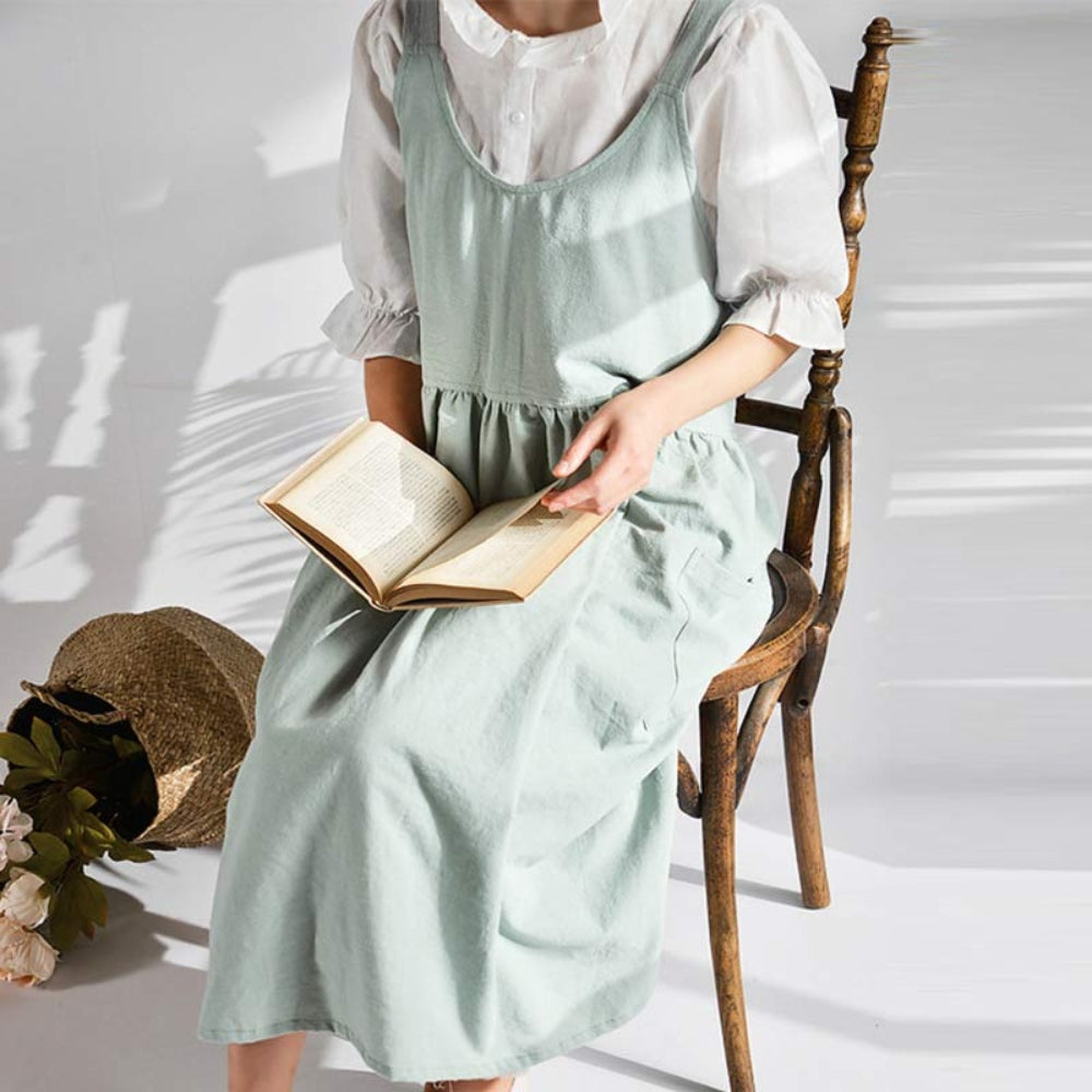 Cross-Back 100% Cotton Apron With Pockets (Machine Washable)