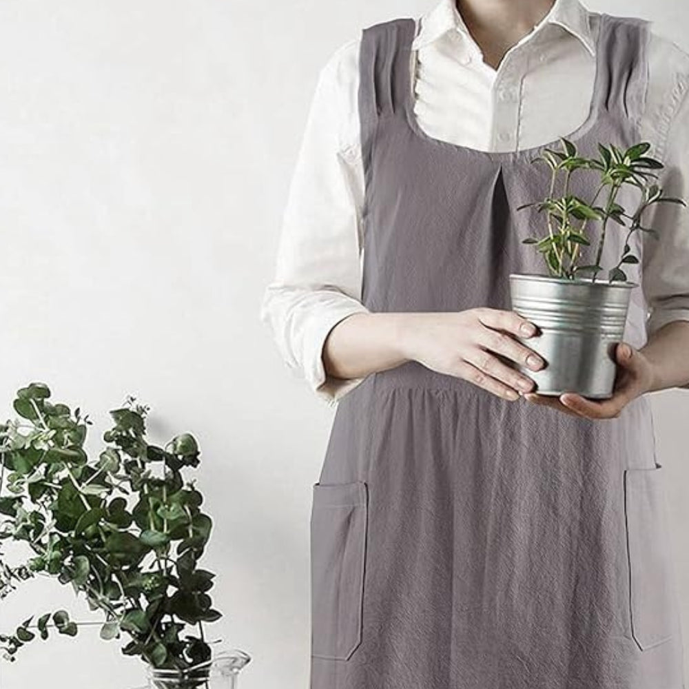 Cross-Back Cotton-Polyester Apron Dress (2 Front Pockets)