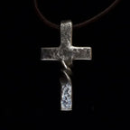 Cross Pendant Necklace Handmade Curved Design Adjustable Leather Cord