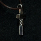 Cross Pendant Necklace Handmade Curved Design Adjustable Leather Cord