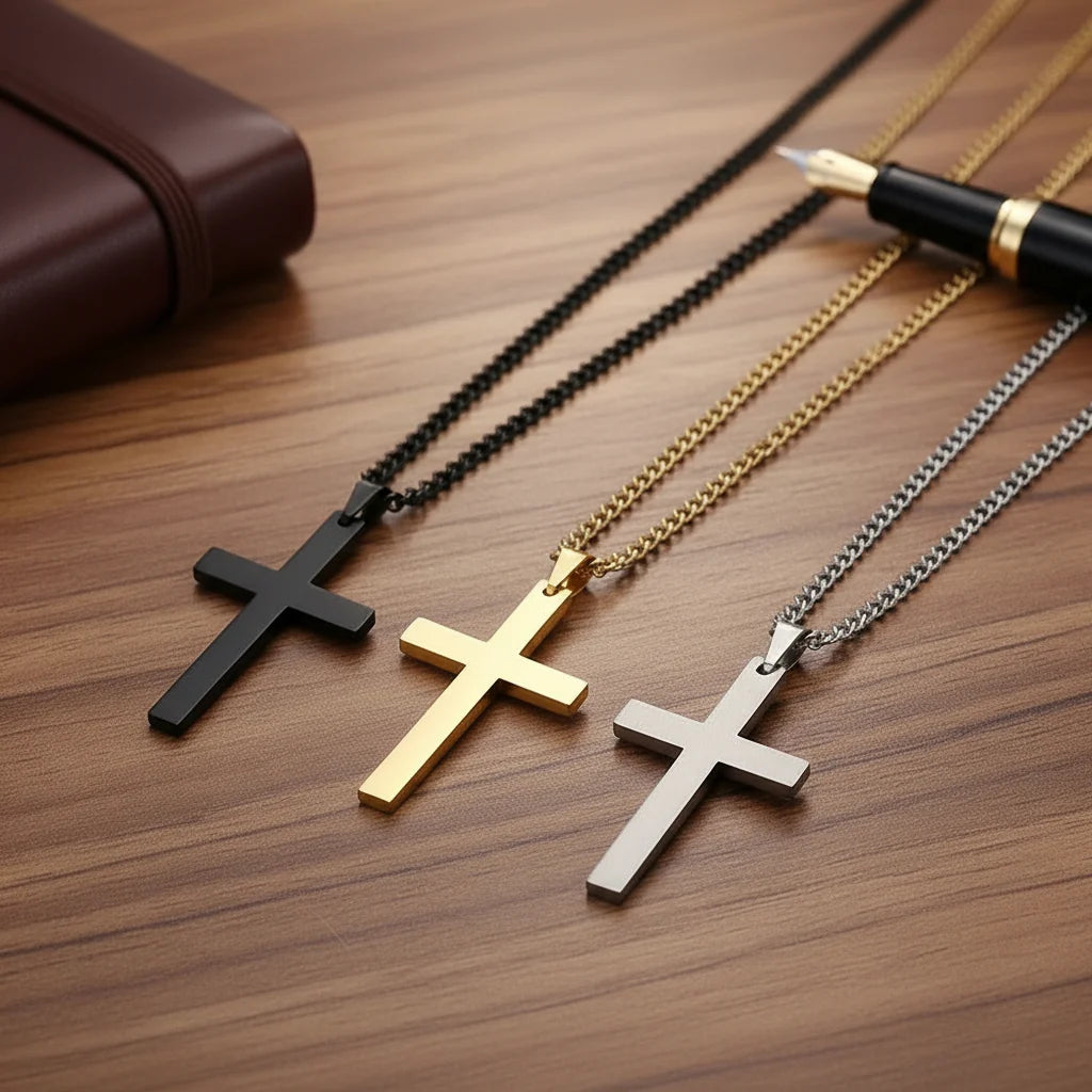 Cross Pendant Necklace Stainless Steel 23.62-Inch Chain