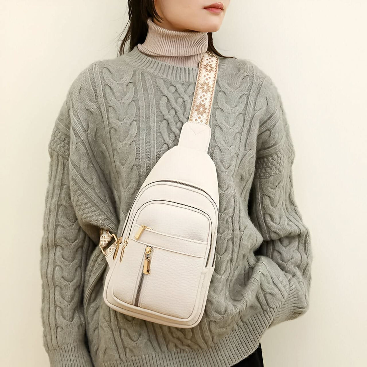 Crossbody Bag Compact Adjustable Strap Multiple Zippered Compartments