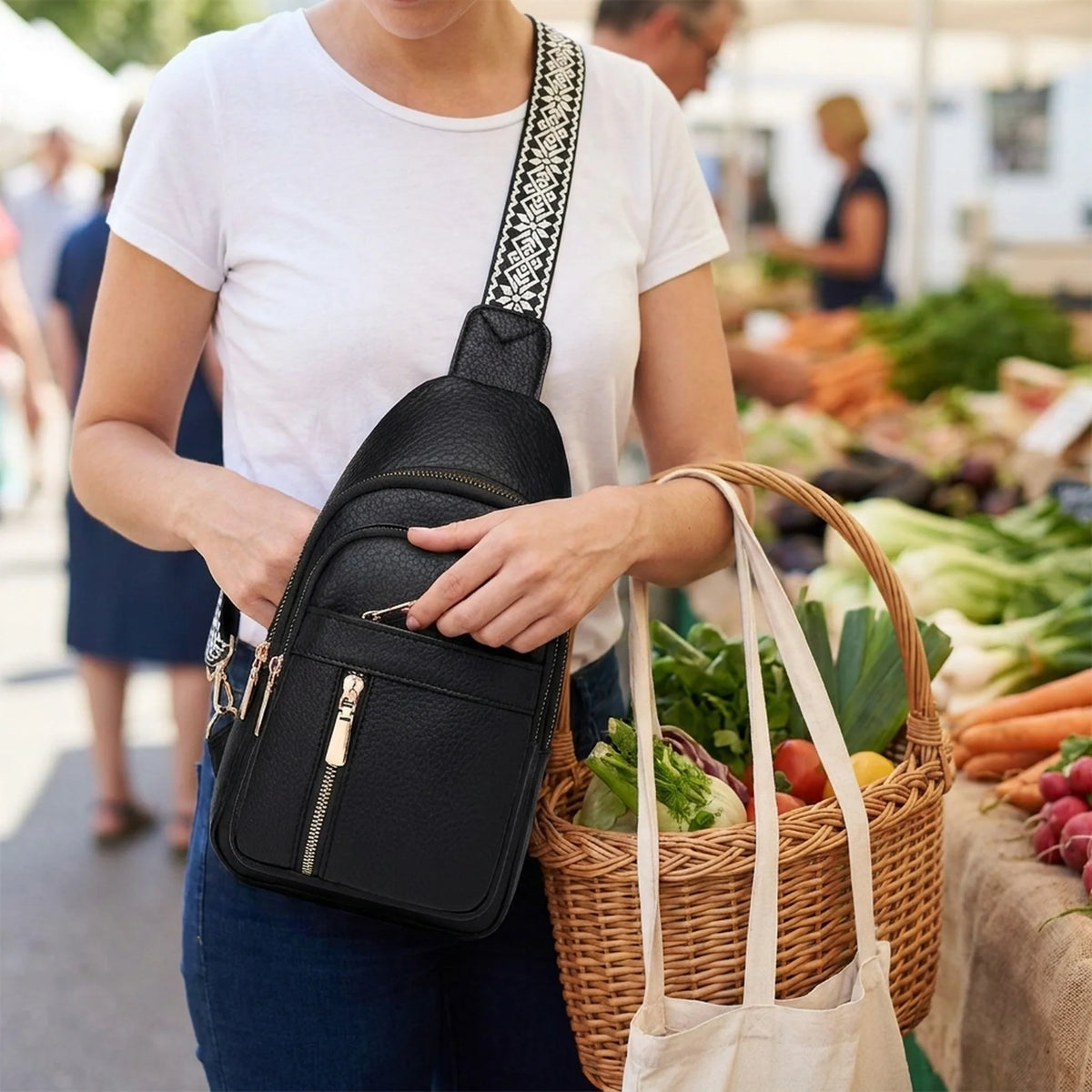 Crossbody Bag Compact Adjustable Strap Multiple Zippered Compartments