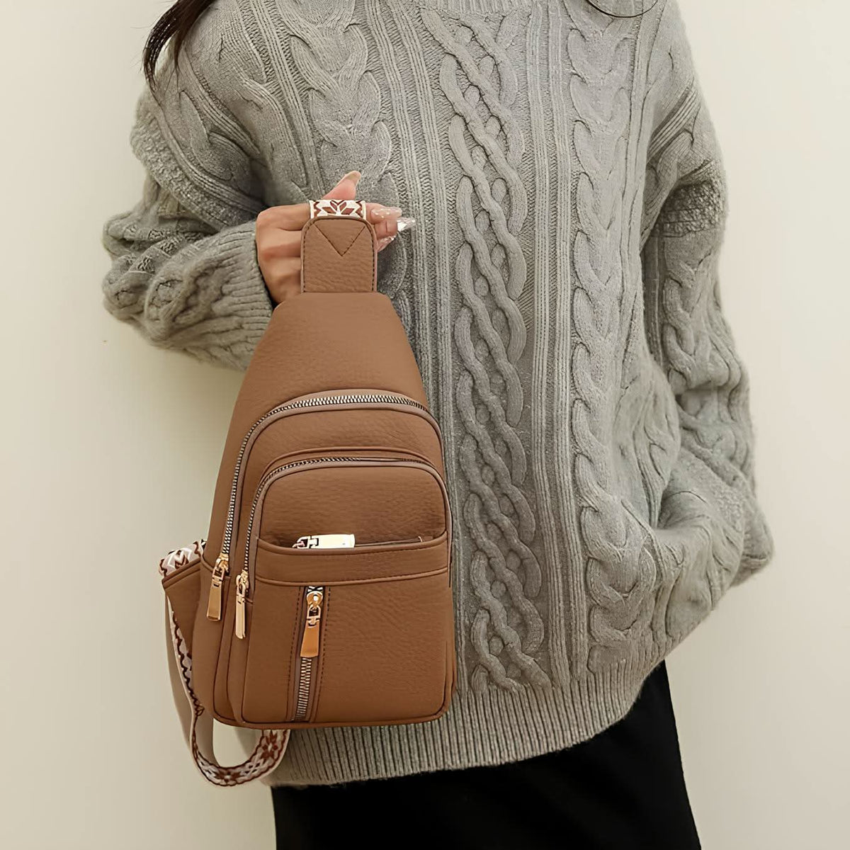 Crossbody Bag Compact Adjustable Strap Multiple Zippered Compartments