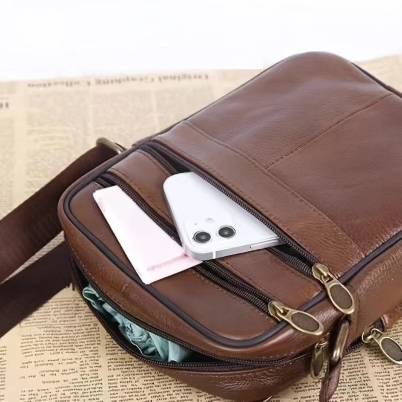 Crossbody Bag Cowhide Leather Multiple Compartments