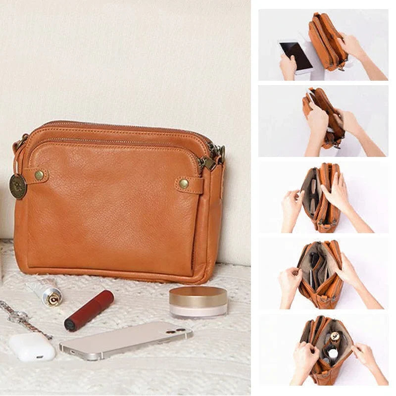 Crossbody Bag Full-Grain Leather Fits 10-In Tablet Adjustable Strap