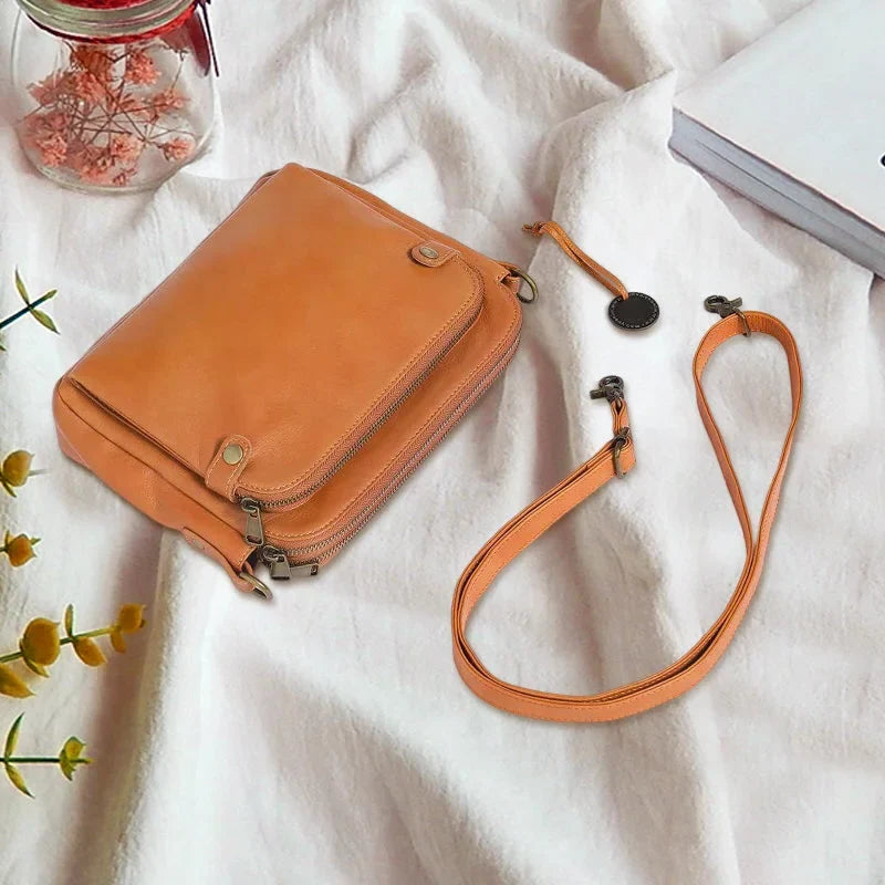 Crossbody Bag Full-Grain Leather Fits 10-In Tablet Adjustable Strap