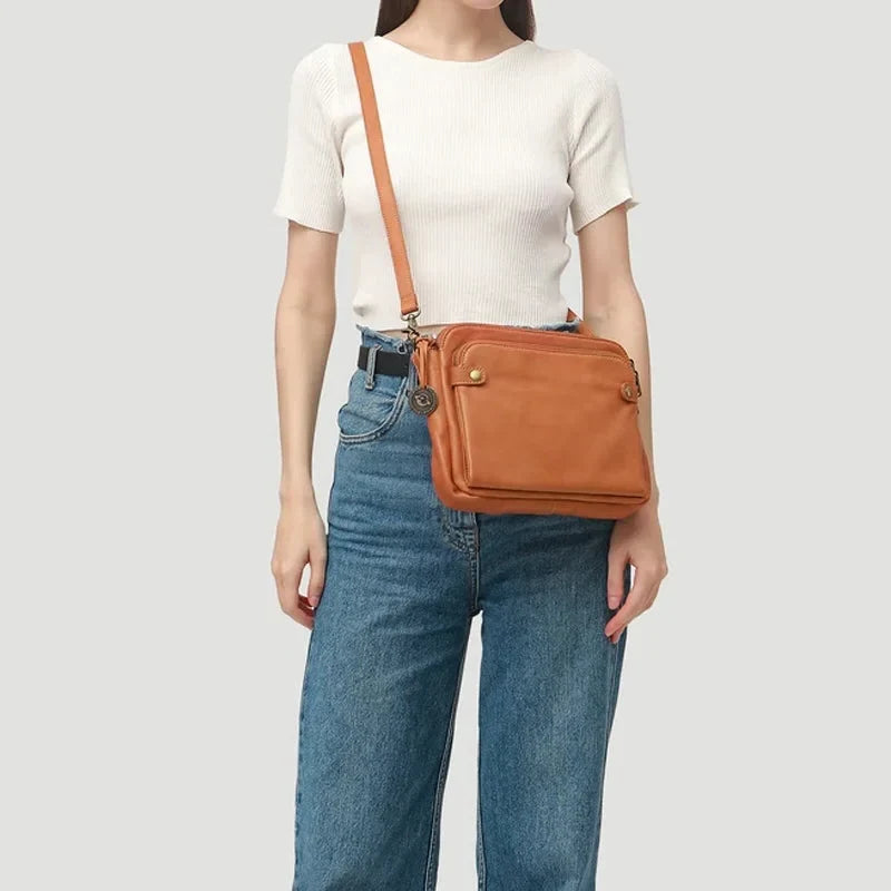 Crossbody Bag Full-Grain Leather Fits 10in Tablet