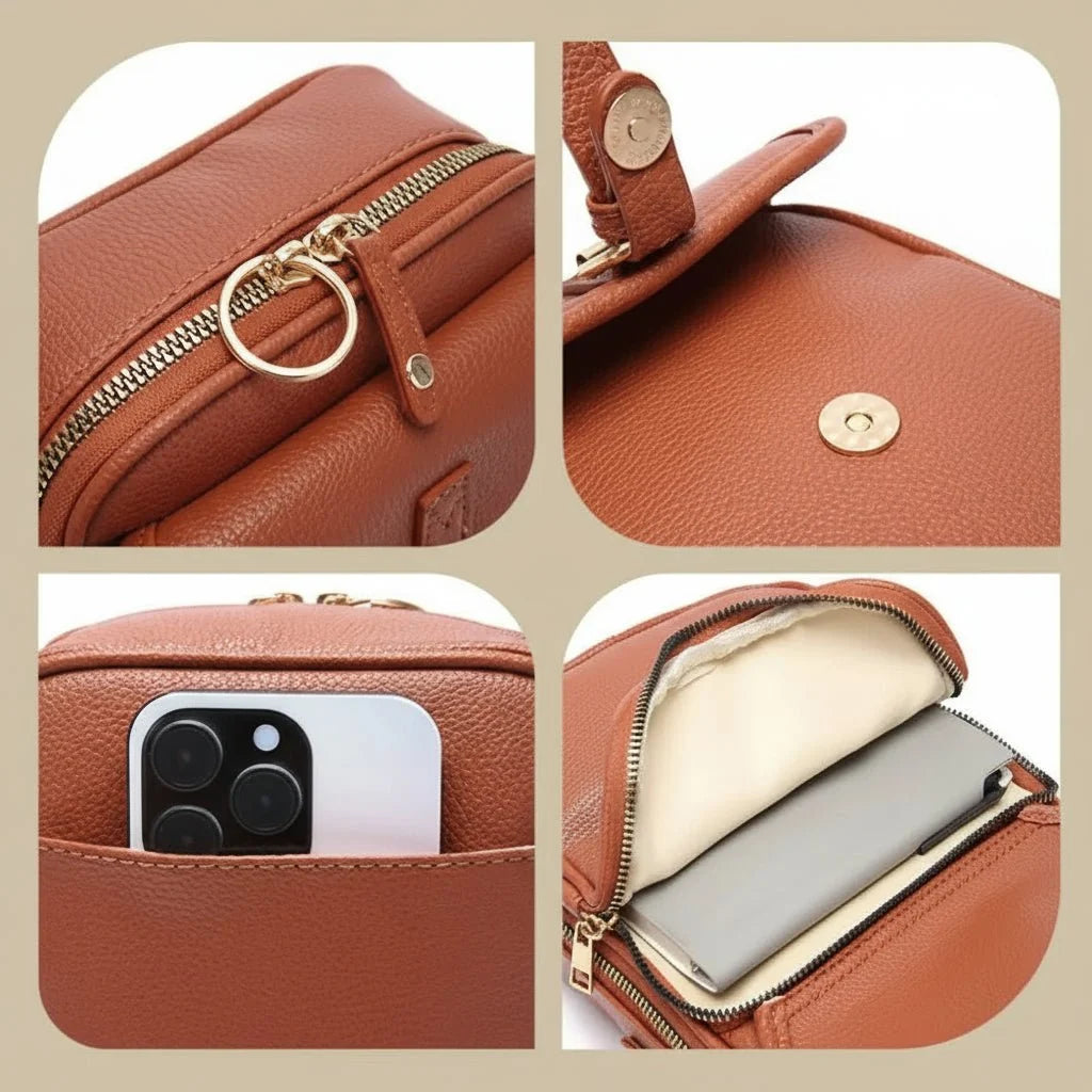 Crossbody Bag Leather Compact Square Anti-Theft
