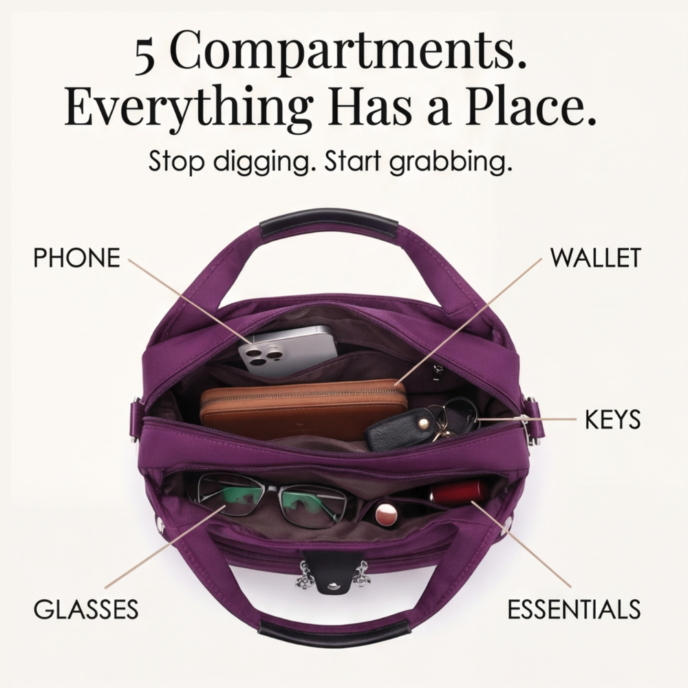 Crossbody Bag Multiple Zippered Compartments Hidden Anti-Theft Pocket