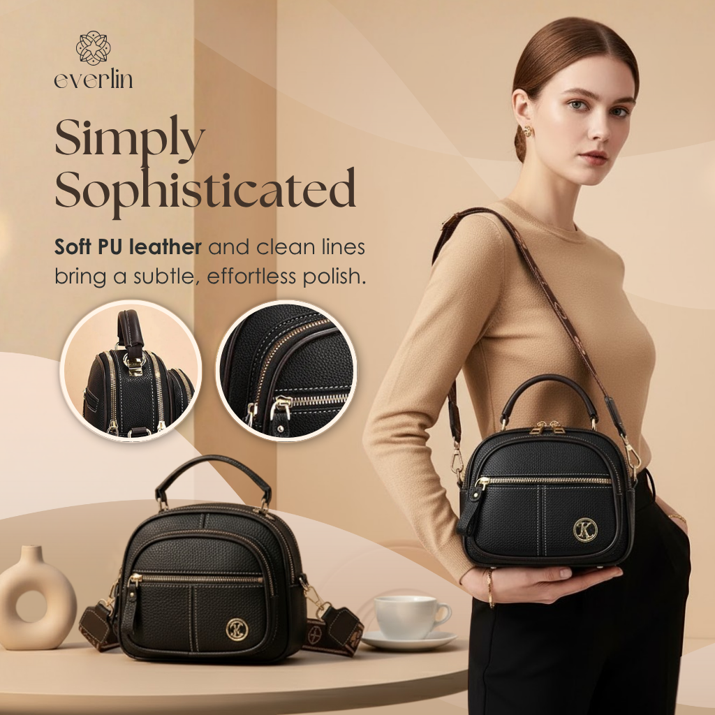 Crossbody Bag PU Leather Five Pockets & Adjustable Strap