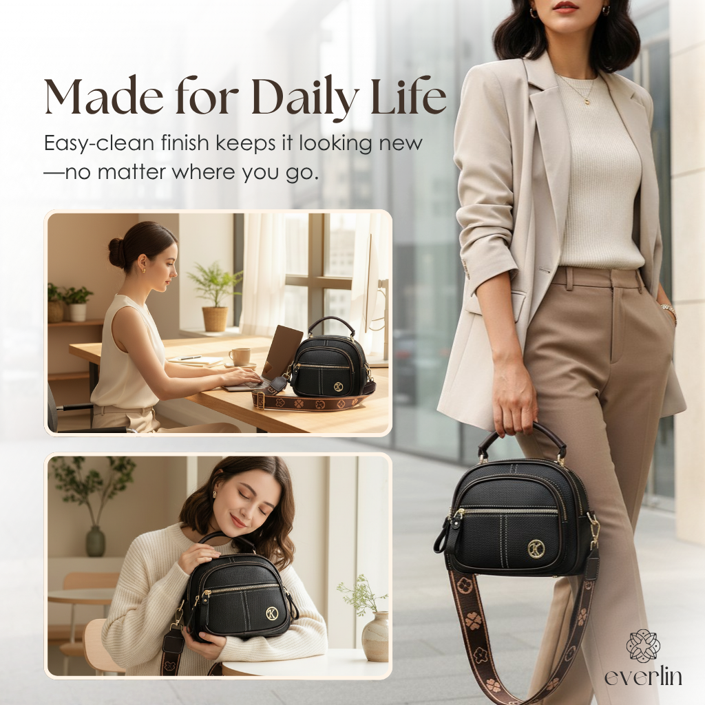 Crossbody Bag PU Leather Five Pockets & Adjustable Strap
