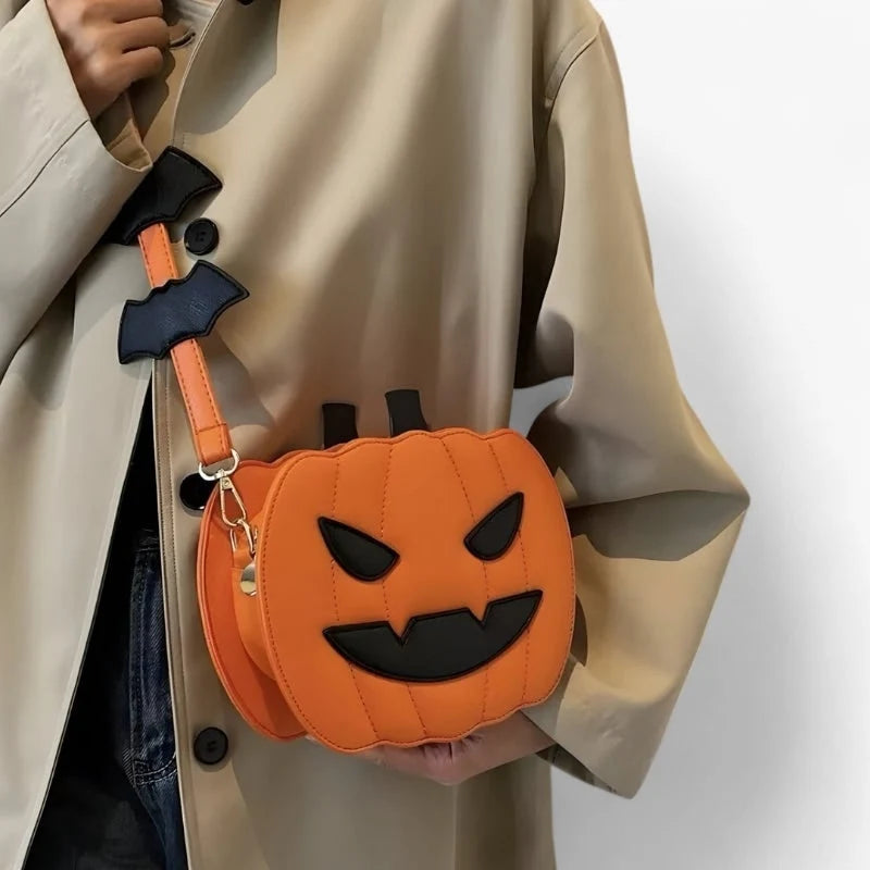 Crossbody Bag Pumpkin-Shaped Faux Leather Adjustable Strap