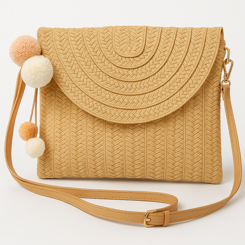 Crossbody Bag Woven Raffia Adjustable Strap Magnetic Closure