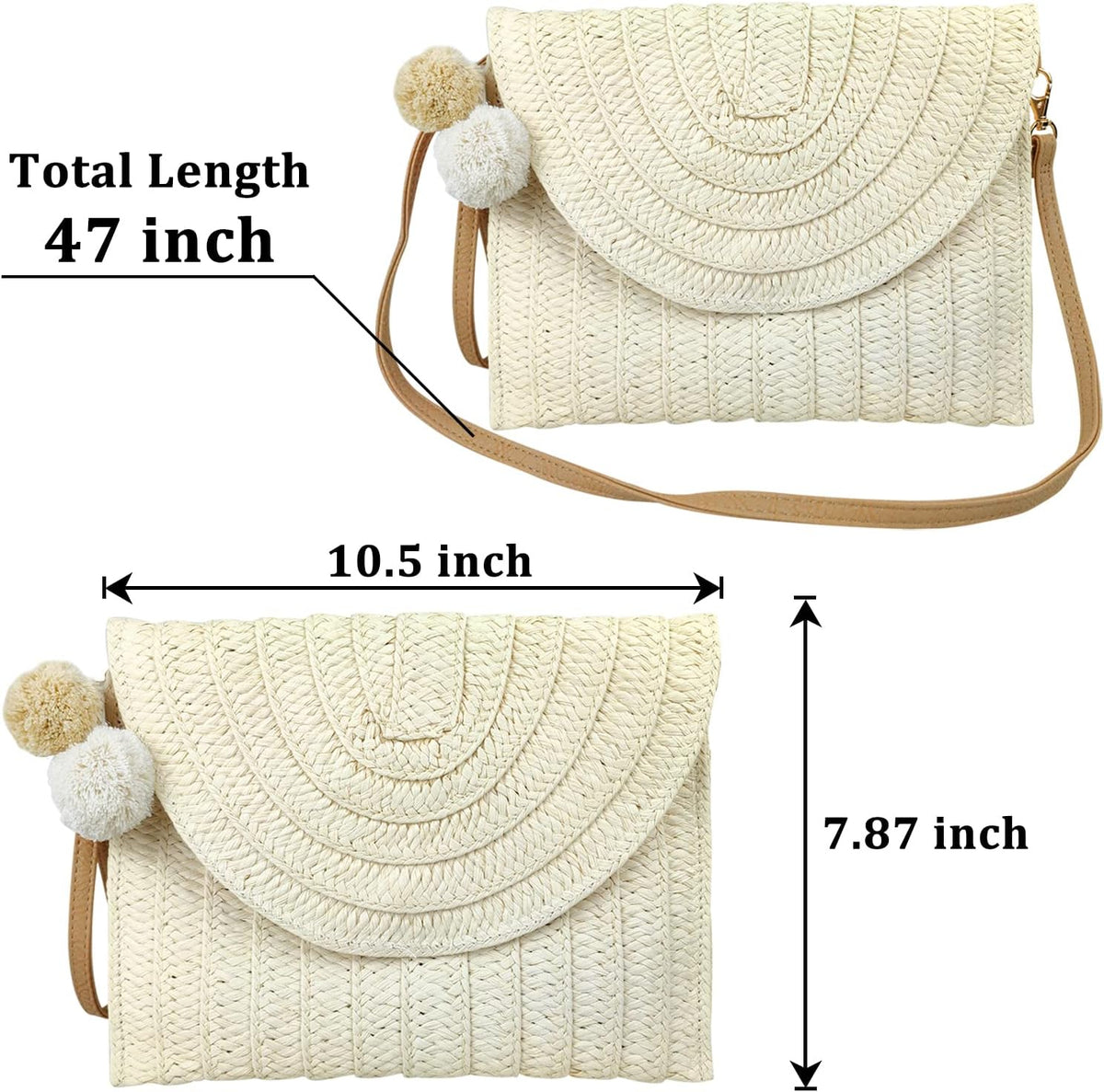 Crossbody Bag Woven Raffia Adjustable Strap Magnetic Closure