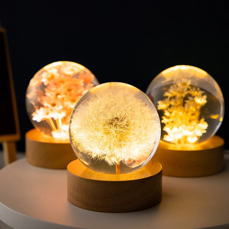 Crystal Ball Night Light 3D Dandelion USB Powered