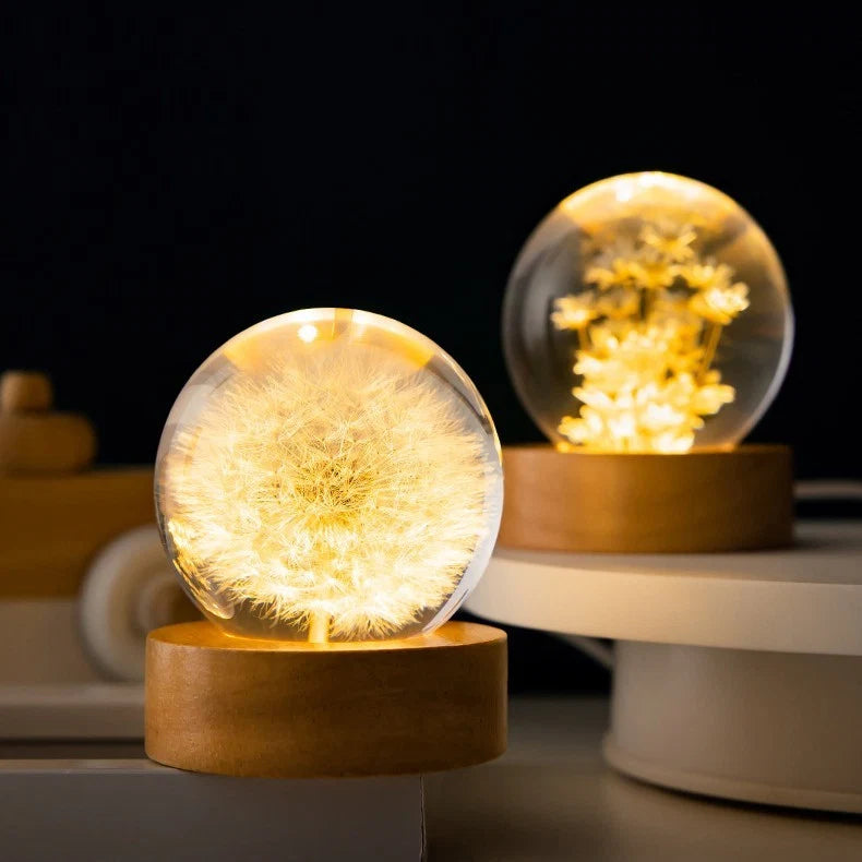Crystal Ball Night Light 3D Dandelion USB Powered