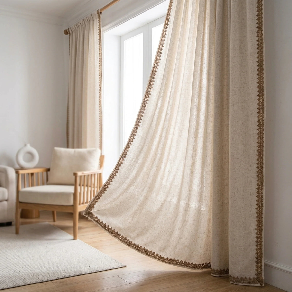 Curtain Semi-Blackout Beige Boho Style