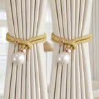 Curtain Tiebacks Pearl Accent & Braided Rope Set of Two