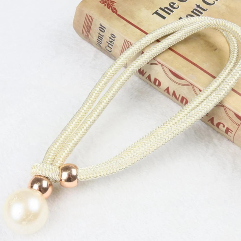 Curtain Tiebacks Pearl Accent & Braided Rope Set of Two
