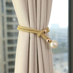Curtain Tiebacks Pearl Accent & Braided Rope Set of Two