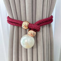 Curtain Tiebacks Pearl Accent & Braided Rope Set of Two