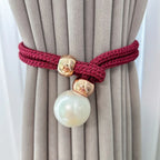 Curtain Tiebacks Pearl Accent & Braided Rope Set of Two
