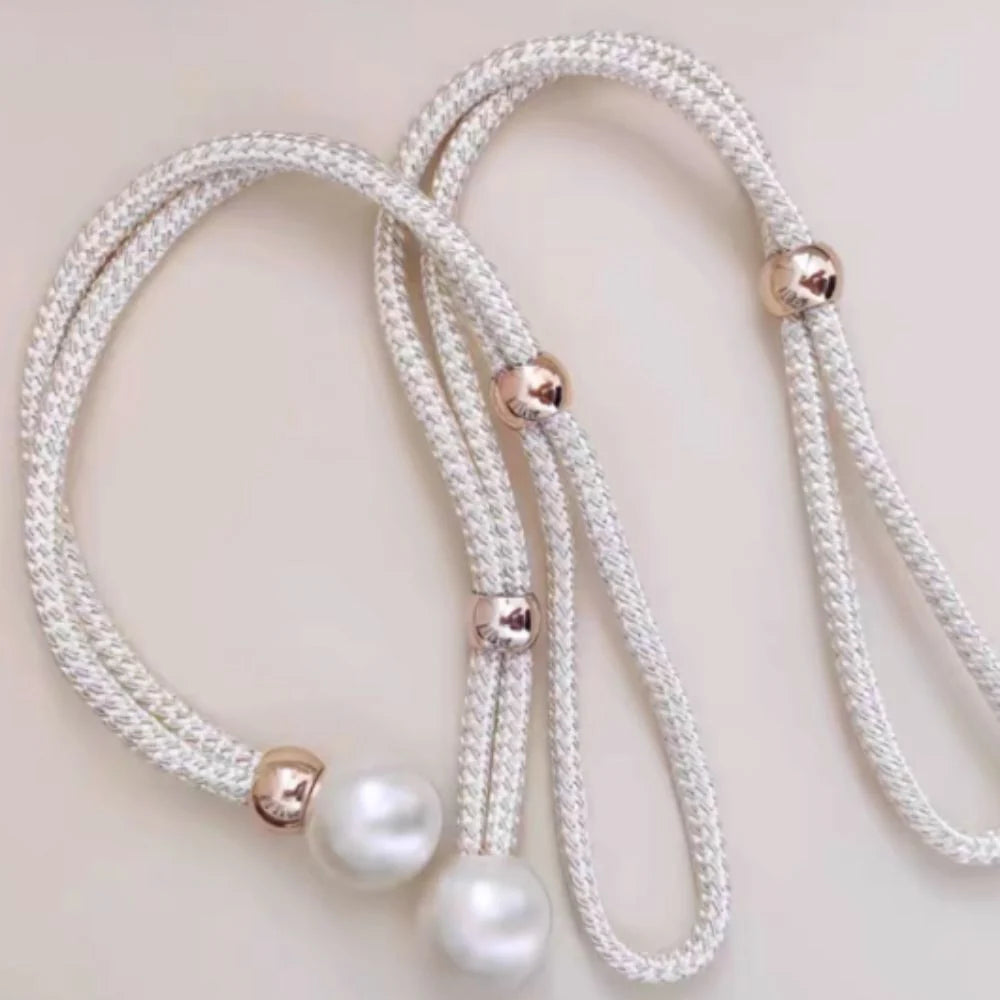 Curtain Tiebacks Pearl Accent & Braided Rope Set of Two