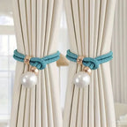 Curtain Tiebacks Pearl Accent & Braided Rope Set of Two