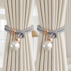 Curtain Tiebacks Pearl Accent & Braided Rope Set of Two