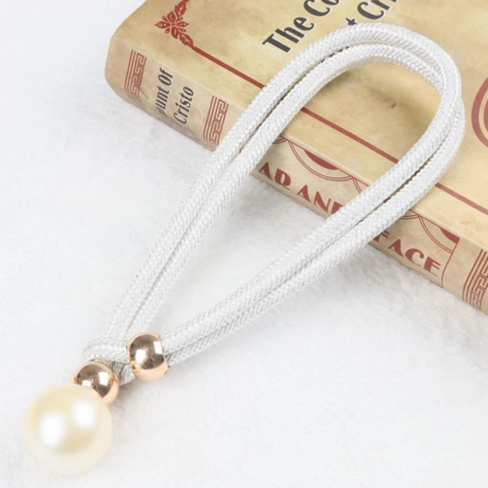 Curtain Tiebacks Pearl Accent & Braided Rope Set of Two