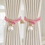 Curtain Tiebacks Pearl Accent & Braided Rope Set of Two