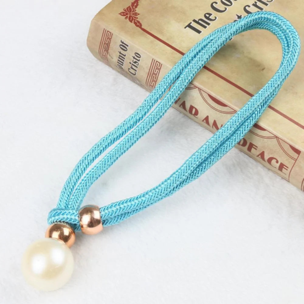 Curtain Tiebacks Pearl Accent & Braided Rope Set of Two