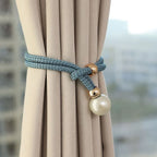 Curtain Tiebacks Pearl Accent & Braided Rope Set of Two