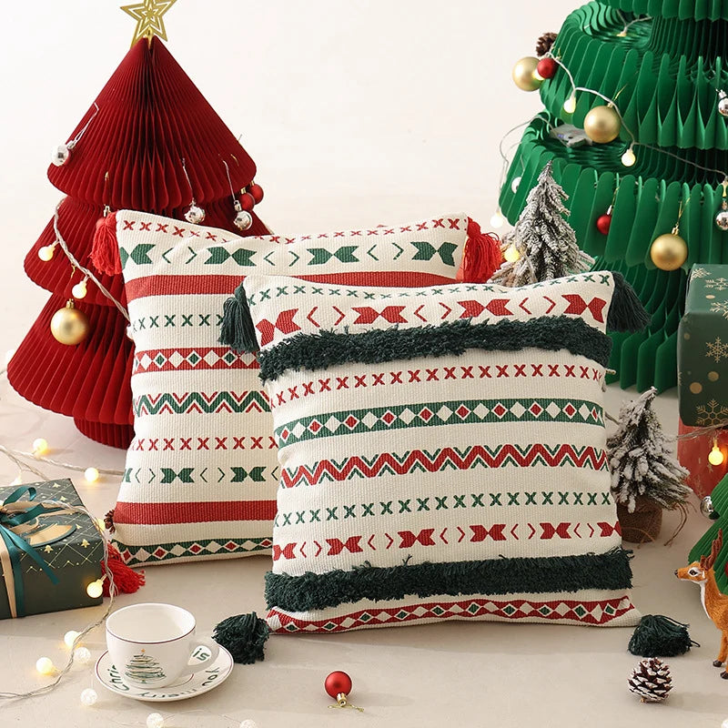 Cushion 3D Christmas Tree Plush Bell Accents