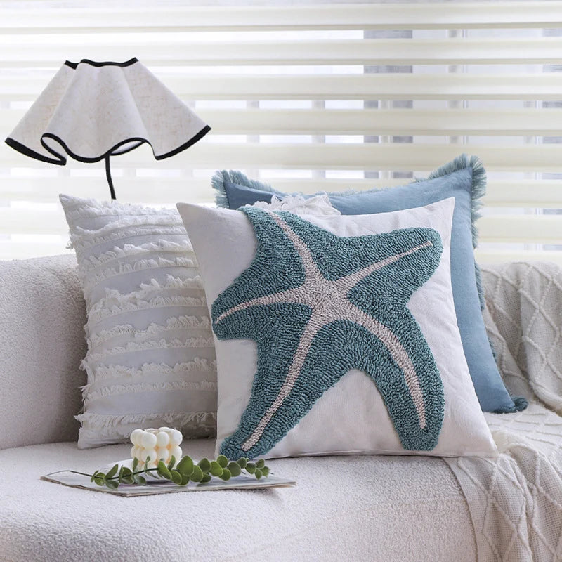 Cushion Cover 18x18 Inch High-Pile Starfish Cotton-Linen Blend