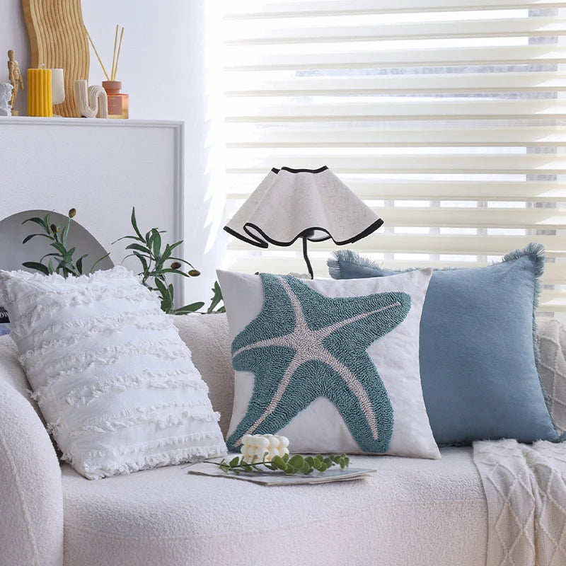 Cushion Cover 18x18 Inch High-Pile Starfish Cotton-Linen Blend