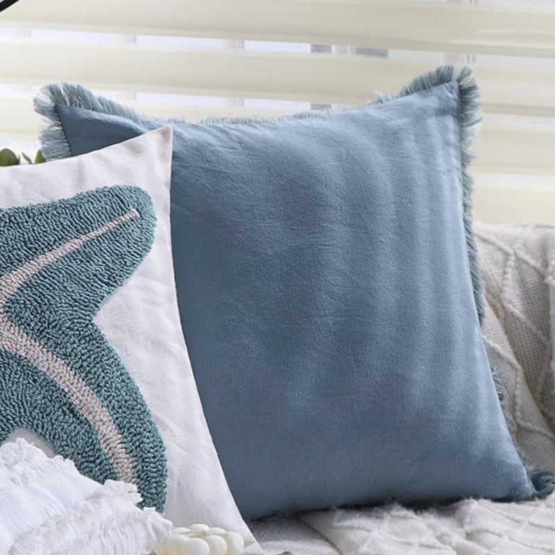 Cushion Cover 18x18 Inch High-Pile Starfish Cotton-Linen Blend