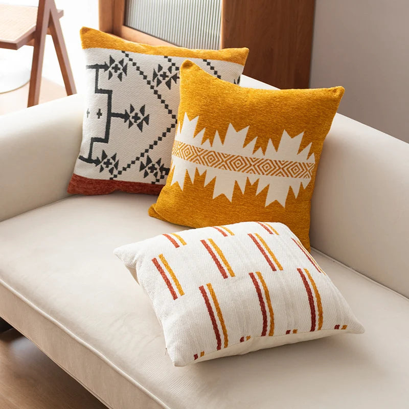 Cushion Cover 18x18in Woven Ethnic Pattern Chenille Trim